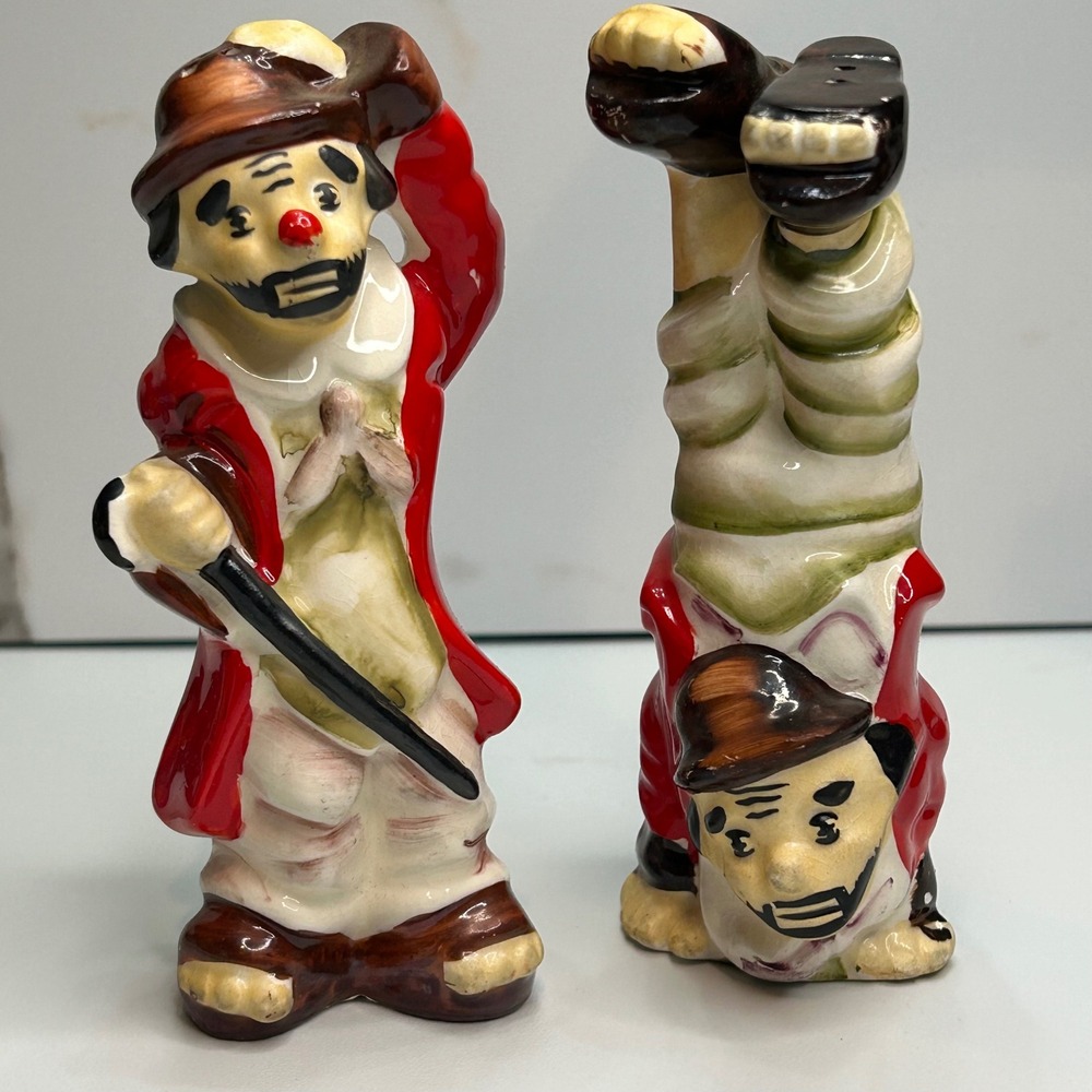 Vintage Hobo Clown Salt and Pepper Shakers Set Ceramic Japan Hand Painted Circus